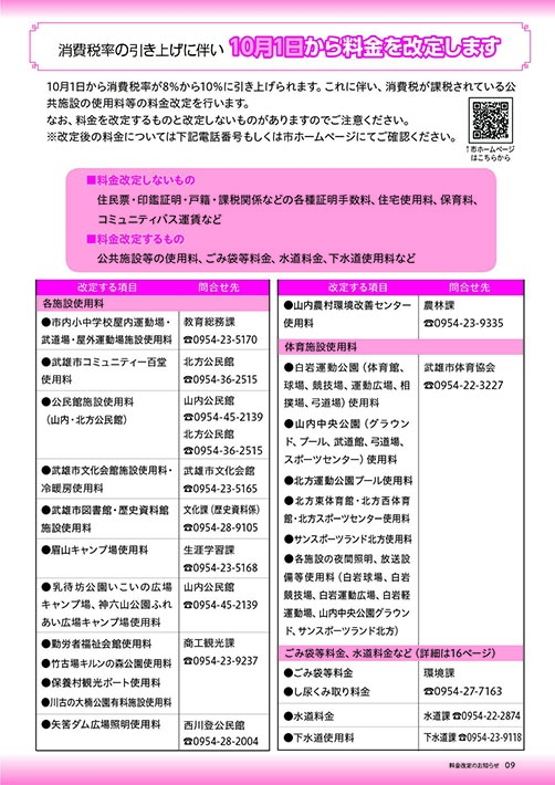 消費税率の引き上げによる料金改定