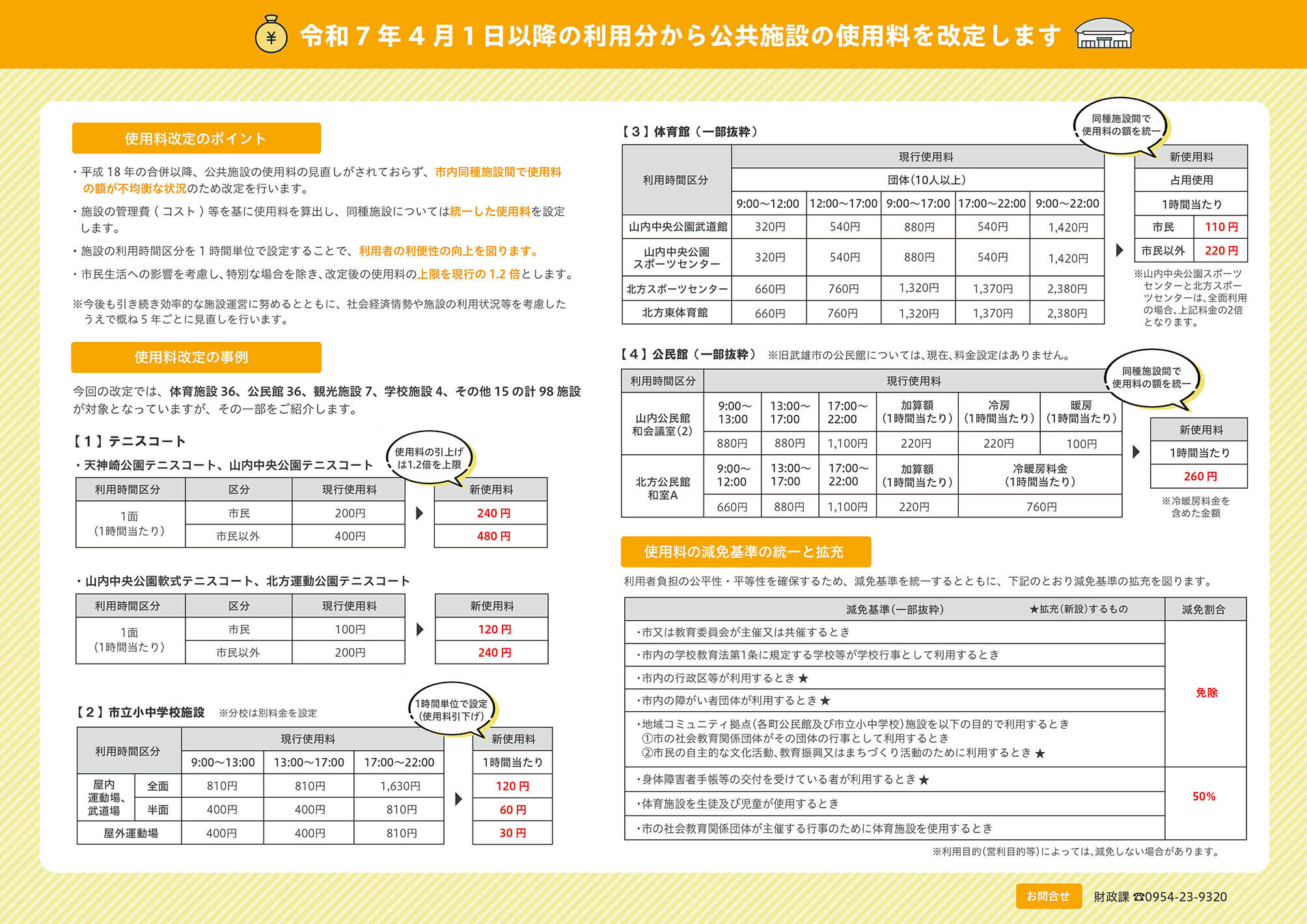 令和7年4月1日以降の利用分から公共施設の使用料を改定します